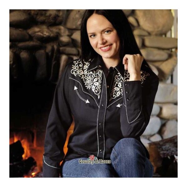 Camisa negra con bordados para mujer Holly
