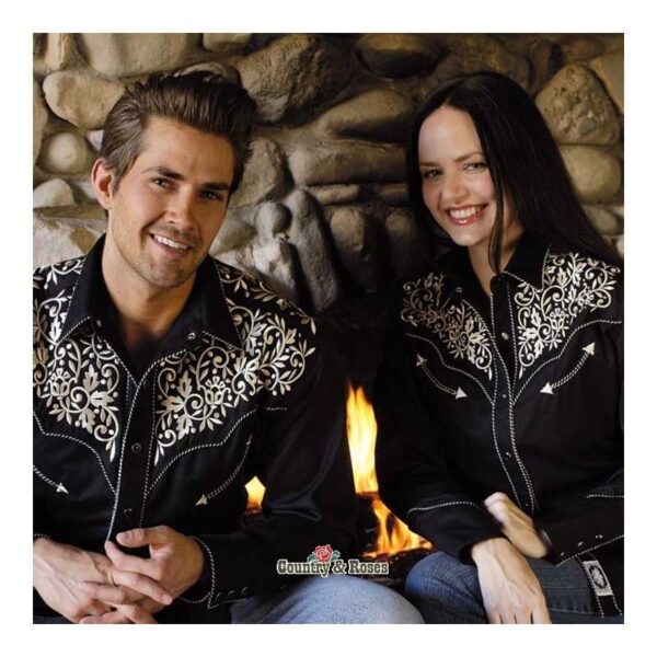 Camisa negra con bordados para mujer Holly