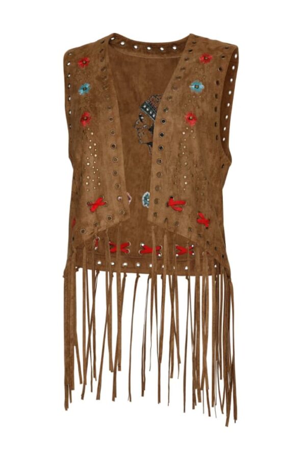 Vista frontal del chaleco bordado para mujer Joleen Brown en la tienda Country and Roses.