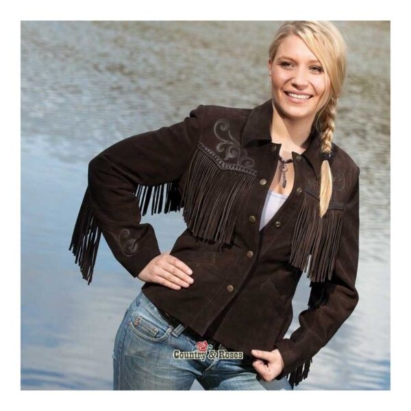 Chaqueta marrón de cuero para mujer Yuma