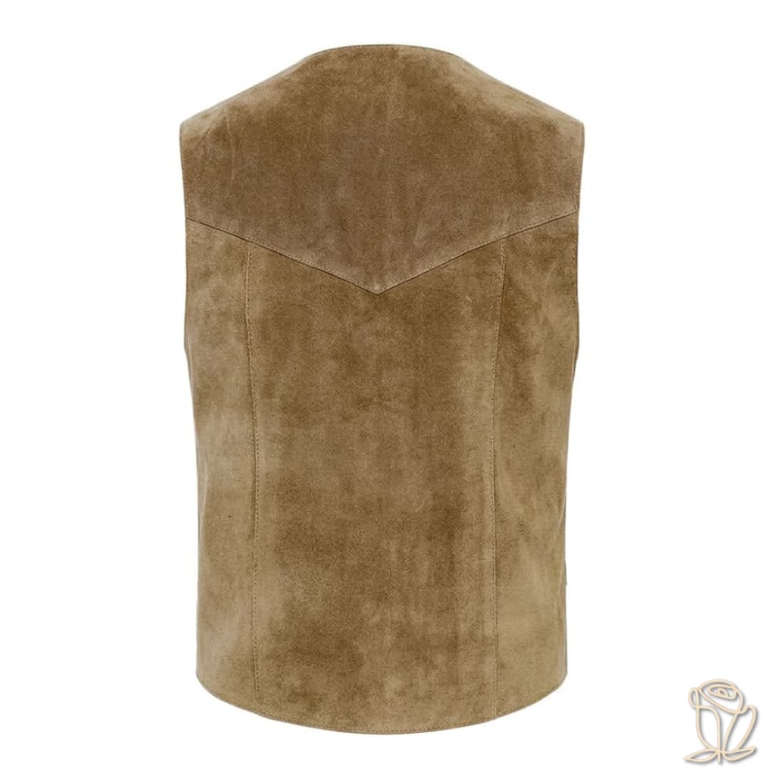 Plano trasero del chaleco western de serraje beige con corte tradicional western