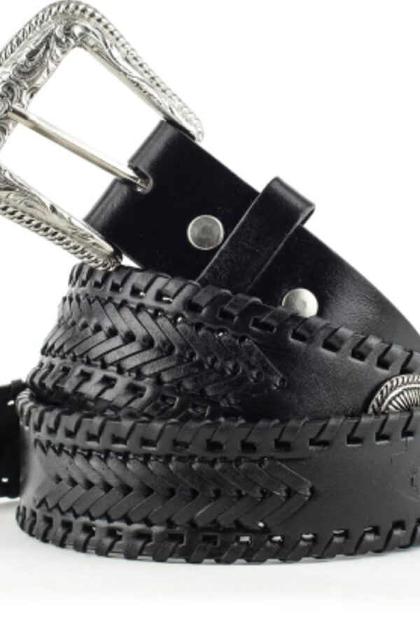 Cinturón de cuero negro repujado y conchos - Country and Roses - WG96 - 1