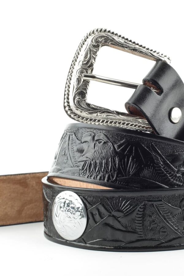 Cinturón de piel negro con conchos plateados - Country and Roses - WG04 - 1