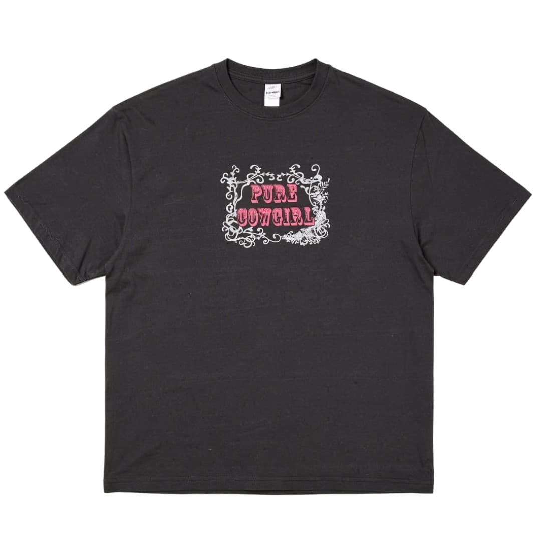 Vista frontal de la camiseta gris talla 5XL para mujer con diseño gráfico Pure Cowgirl.