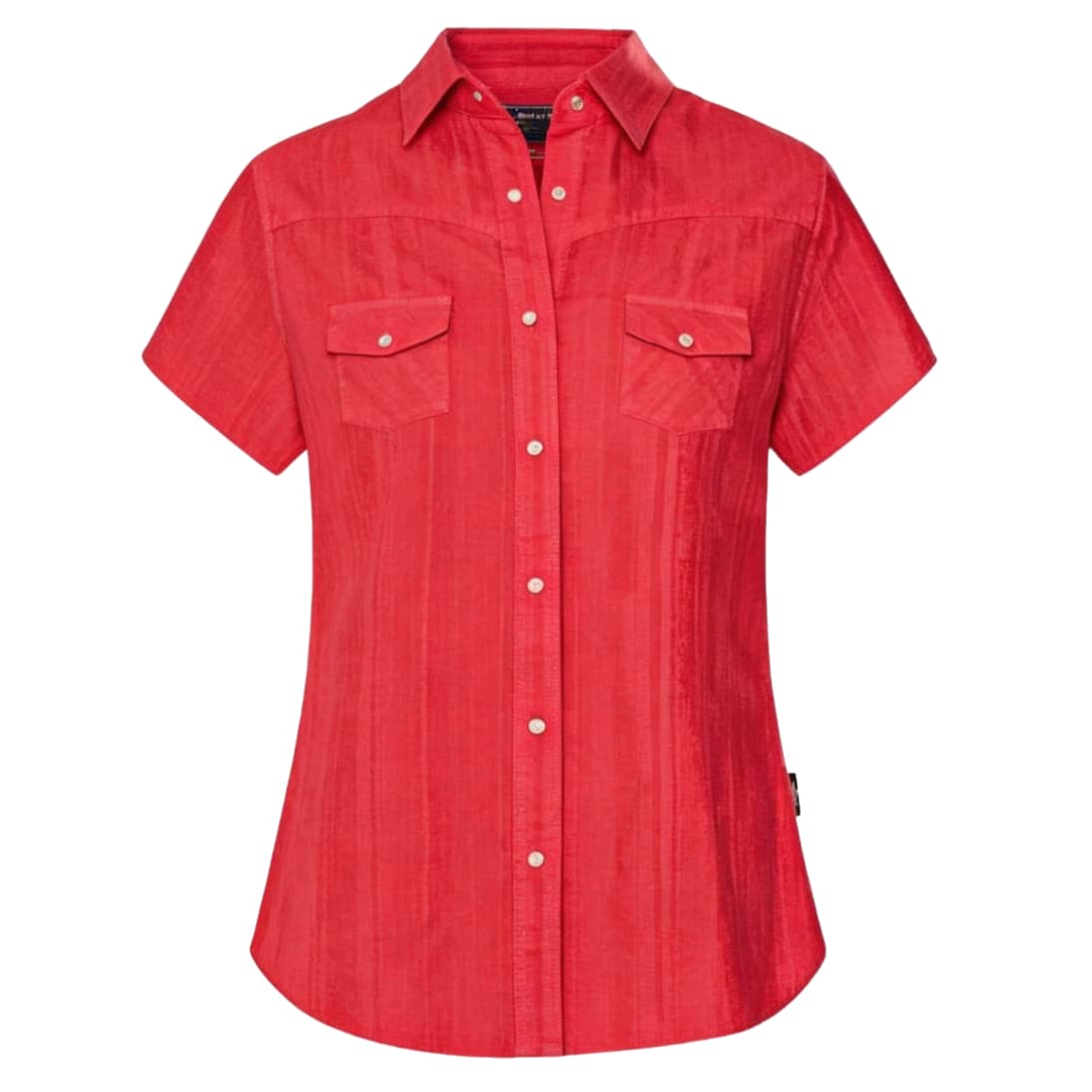 Vista frontal de la camisa roja de manga corta Malina Red de estilo western.