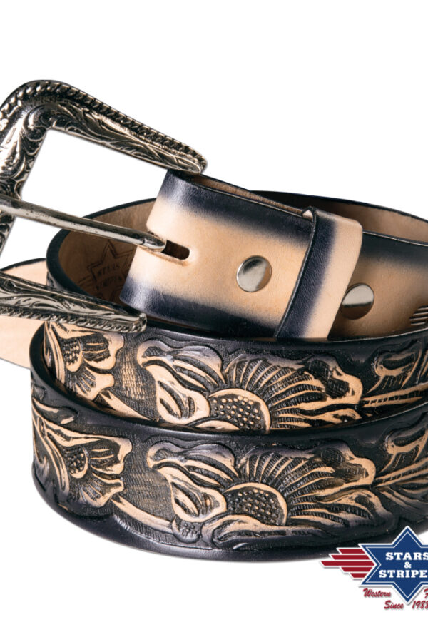 Cinturón grabado cuero tonos oscuros - Country and Roses - 1094 - 2