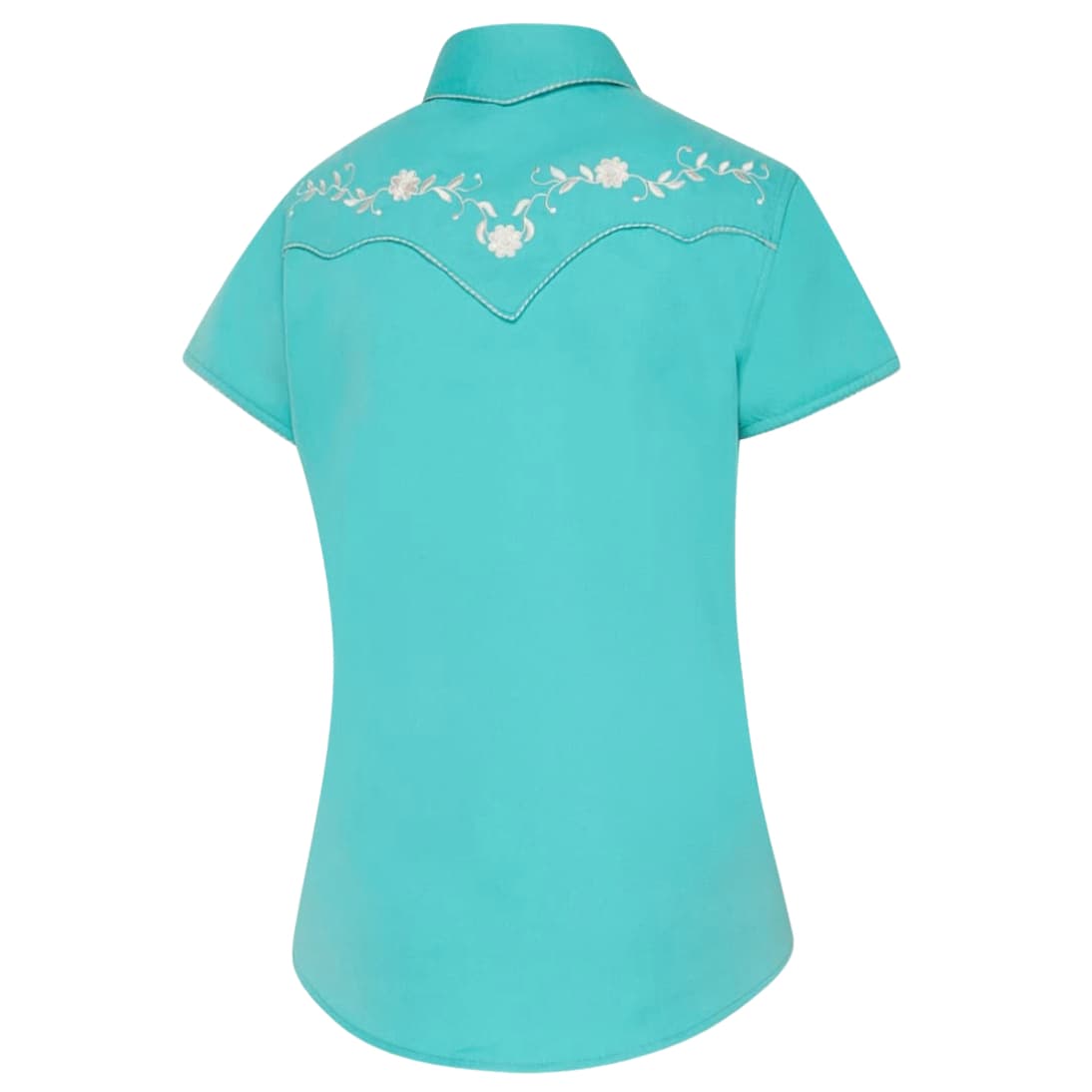 Vista de la espalda de la camisa Avery con canesú ribeteado en blanco.