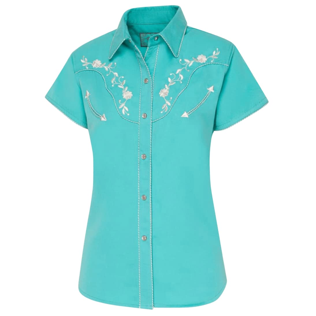 Camisa vaquera azul Avery con botones de corchete y detalles blancos.
