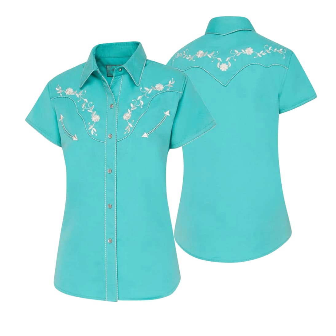 Enfoque detallado de la camisa country azul Avery entallada.