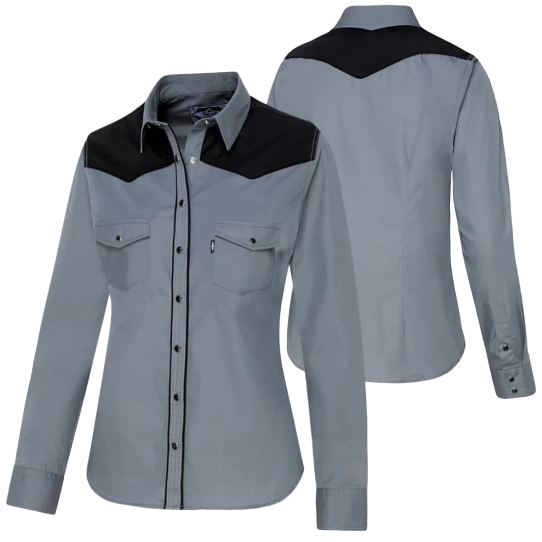Primer plano del canesú negro y los corchetes en la camisa country Alpine.