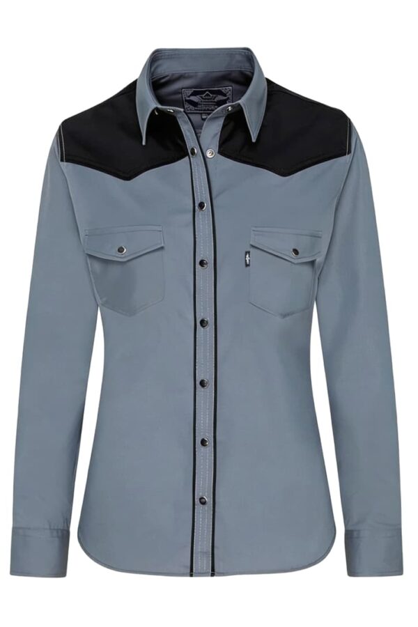 Camisa country Alpine en color gris con canesú completo en negro.