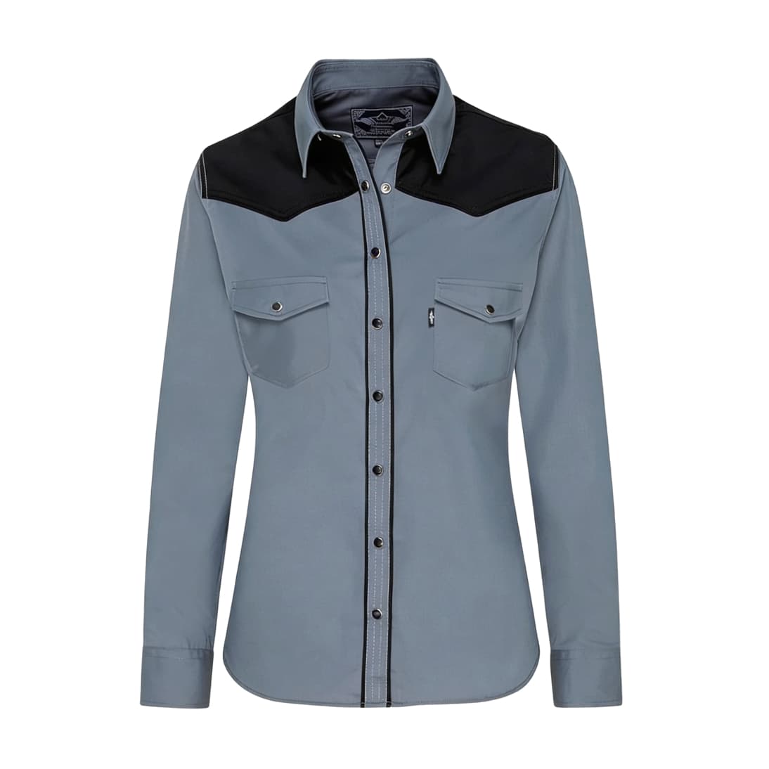 Camisa country Alpine en color gris con canesú completo en negro.