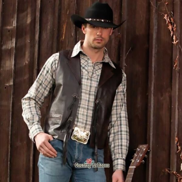Chaleco hombre cuero y conchos Bonanza Brown