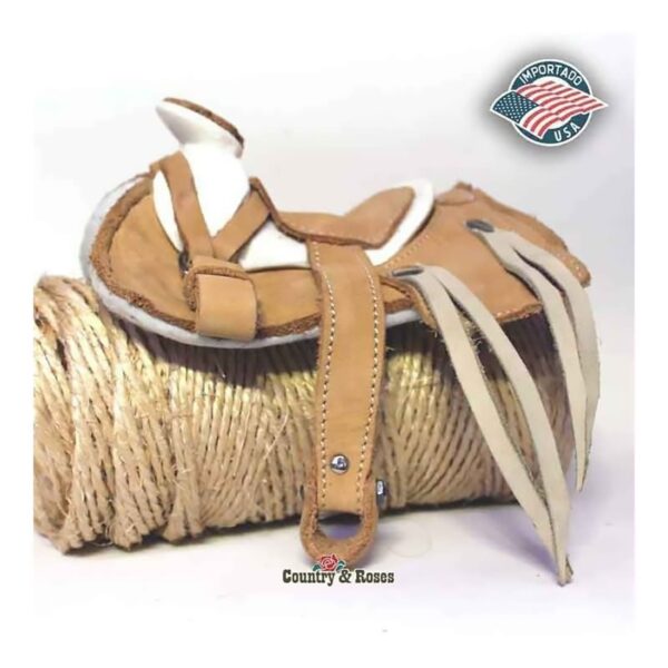 Miniatura de silla de montar de cuero beige