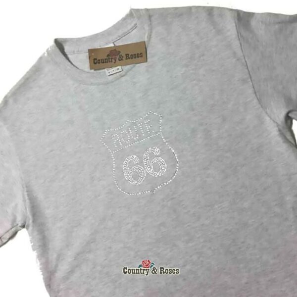 Camiseta gris Route 66 con strass - Country and Roses - 2