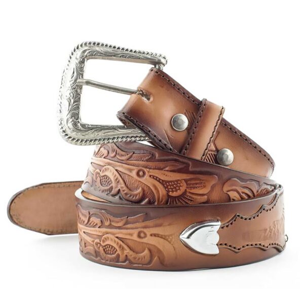 Cinturón de cuero marrón con grabado - Country and Roses - WG54 -1