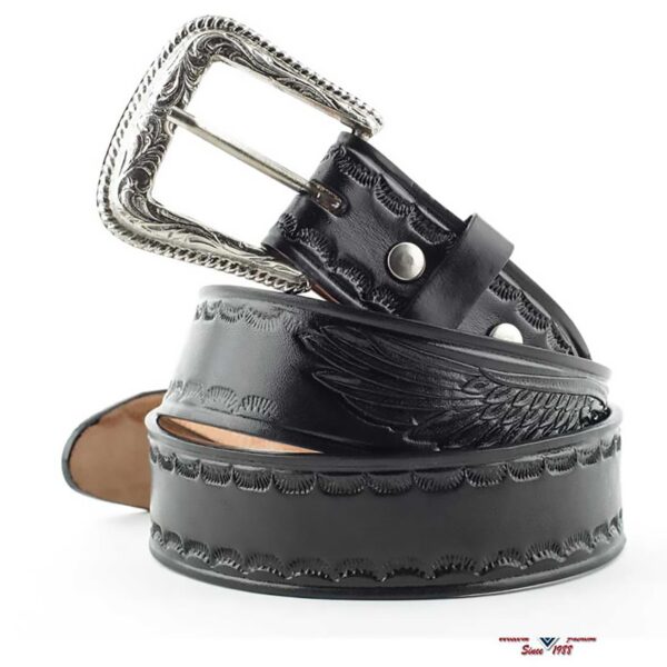 Cinturón de cuero negro con águila grabada - Country and Roses - WG55 -1