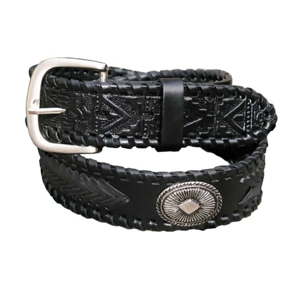 Cinturón de cuero negro repujado y conchos - Country and Roses - WG96 - 1