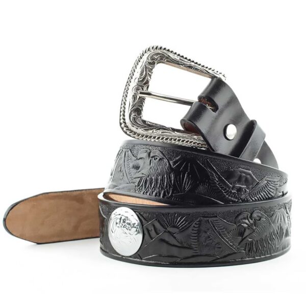 Cinturón de piel negro con conchos plateados - Country and Roses - WG04 - 1