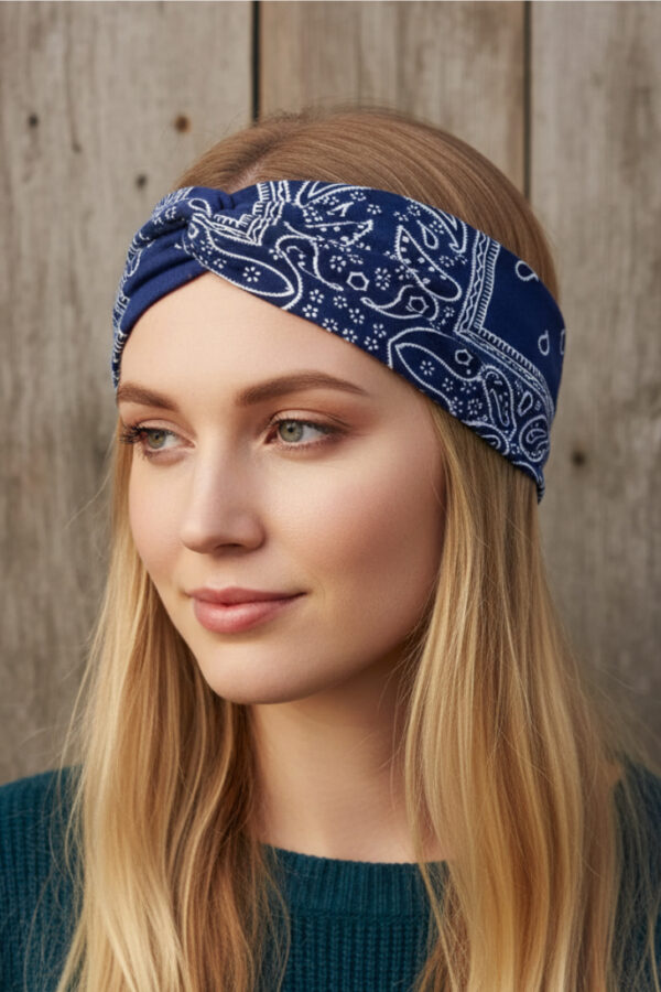 Diadema Bandana - Country and Roses - Azul Índigo - 2