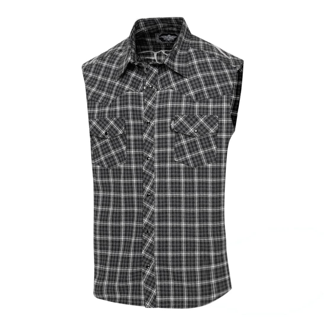 Camisa western sin mangas Jacob con diseño de cuadros oscuros y botones de presión.